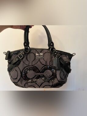 Coach Black & Charcoal Signature Sequin Satchel